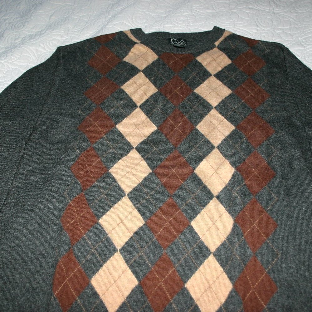 Jos. A Bank 80% Lambswool and 20% Nylon Partial Argyle Gray XL Sweater